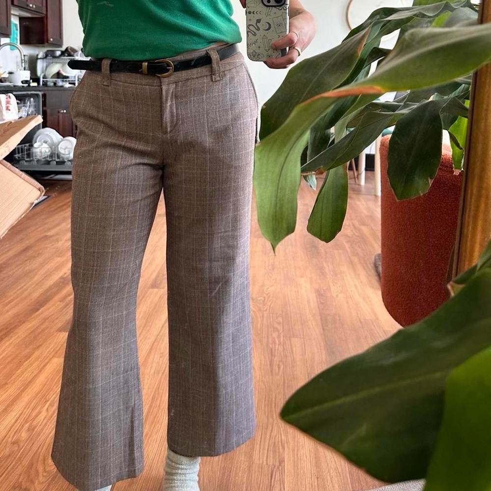 Vintage Brown/Khaki Tartan Wide Leg Trousers